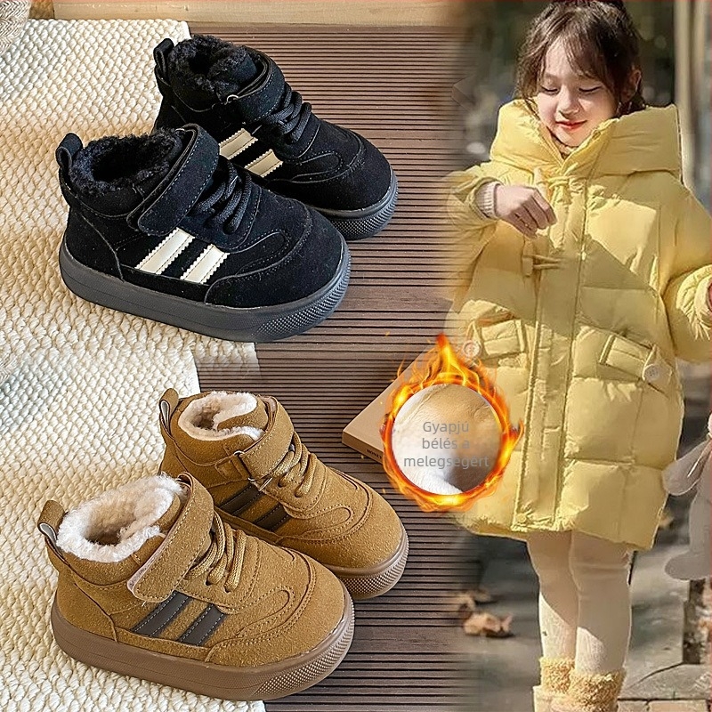 Gyerek téli cipő fleece-béléssel, meleg és vastag, uniszex casual Velcro-zárással