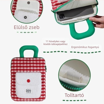 Koreai stílusú plüss tablet tok kockás mintával, ütésálló, kézben hordozható, poliészter bélés