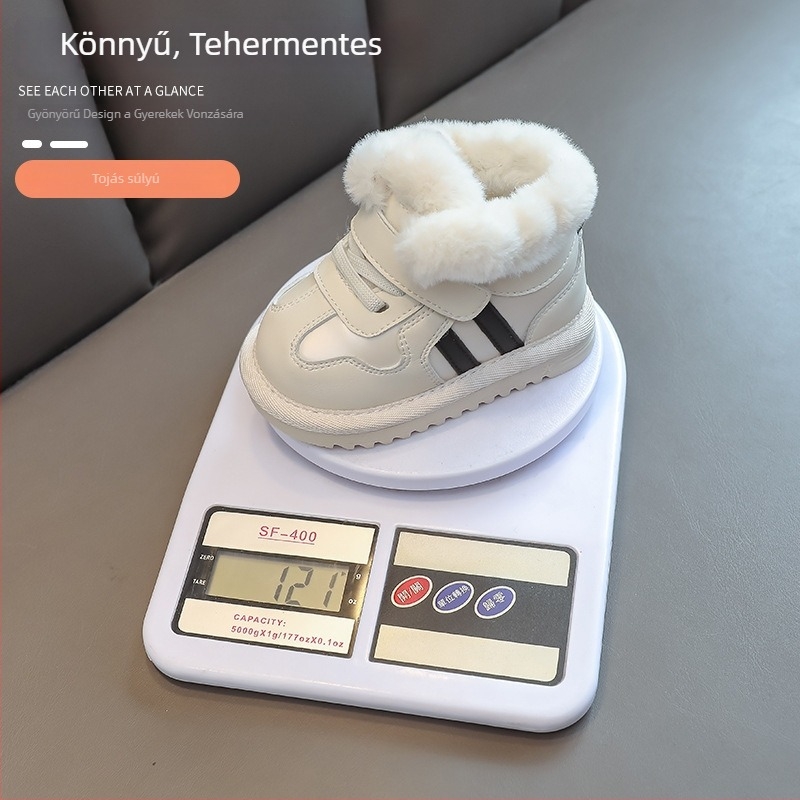 Téli hócipő babáknak, fleece béléssel, vastag talppal, csúszásmentes puha talppal, 1-3 éveseknek