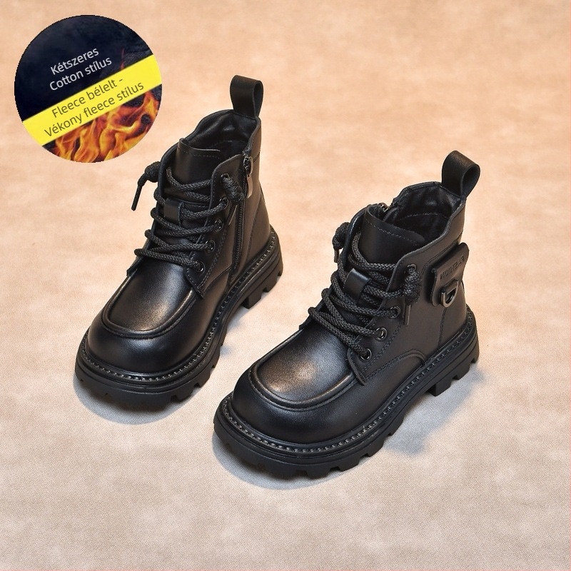 Fiú Martin csizma – valódi bőr, fleece bélés, alacsony szár, oldalsó cipzár, gumi talp