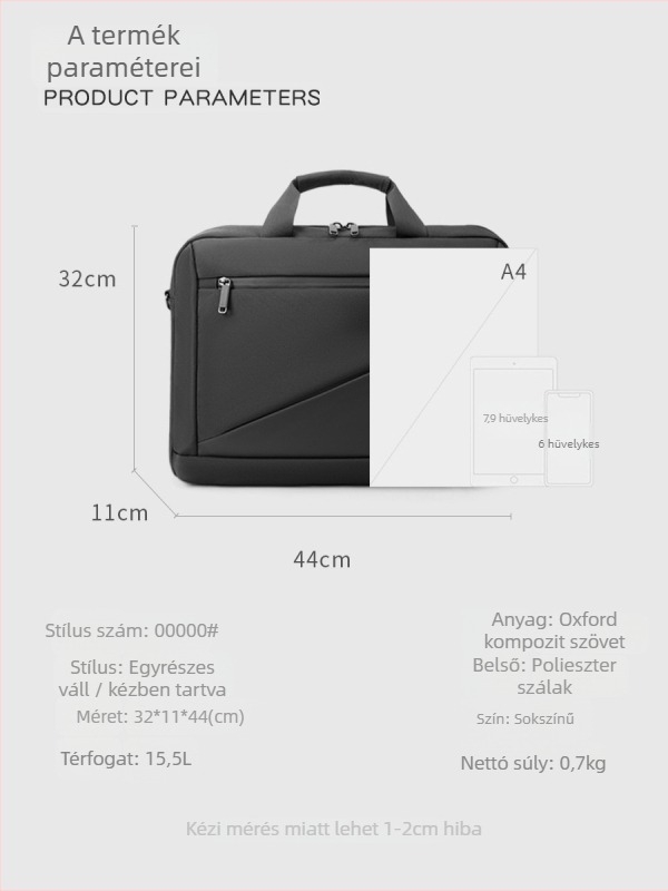 Oxford vászontáska laptophoz férfiaknak – városi minimalist design, bélés poliészter-pamut, egyszínű mintázat, Tavasz 2025
