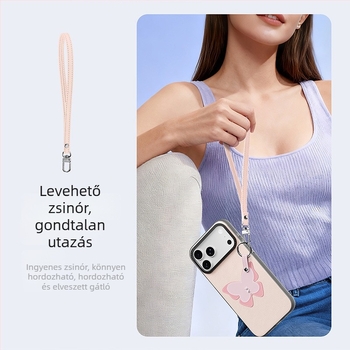 Eredeti iPhone 17 Pro tok nyakpánttal, PU anyag, elegáns design, ütésálló és ujjlenyomat-mentes