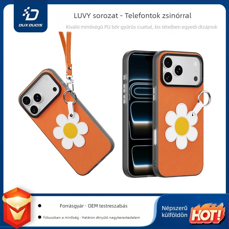 Eredeti iPhone 17 Pro tok nyakpánttal, PU anyag, elegáns design, ütésálló és ujjlenyomat-mentes