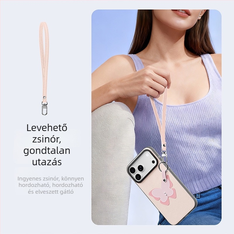 Eredeti iPhone 17 Pro tok nyakpánttal, PU anyag, elegáns design, ütésálló és ujjlenyomat-mentes