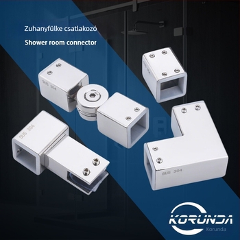 Kerunda rozsdamentes acél 304 dupla átfolyású üvegcsatlakozó zuhanykabinhoz, modern minimalist stílus, termékkód 1