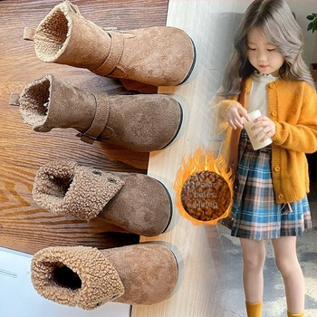 Lányoknak készült retro rövid bakancs, vastag talppal, fleece bélés, téli cipő kétoldalú viselési lehetőséggel