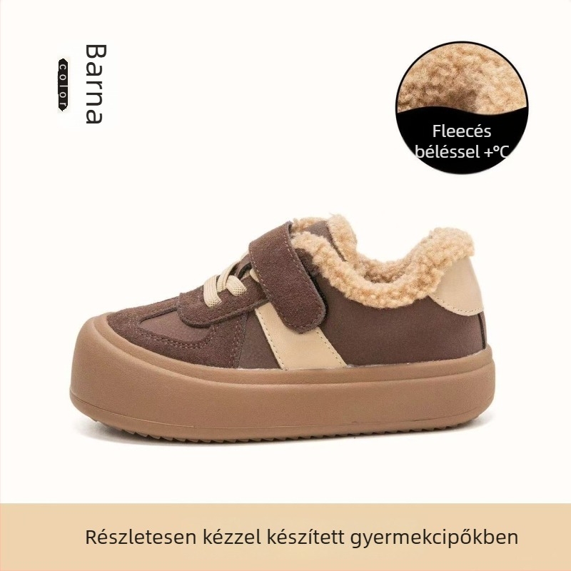 Gyermek téli sportcipő, velúr felsőrész, csúszásmentes gumitalp, fleece bélés, Velcro zárás, uniszex