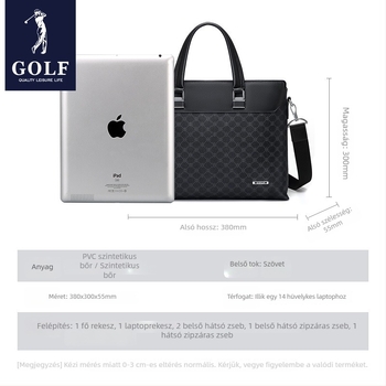 GOLF PVC anyagú üzleti aktatáska, retro nyomtatás, stílus üzleti utazásra