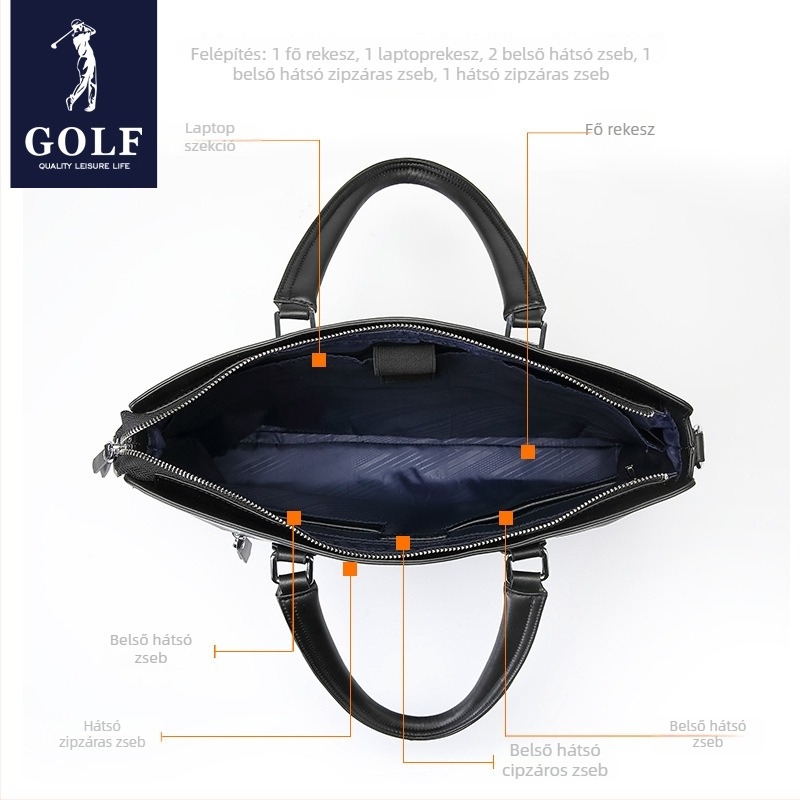 GOLF PVC anyagú üzleti aktatáska, retro nyomtatás, stílus üzleti utazásra