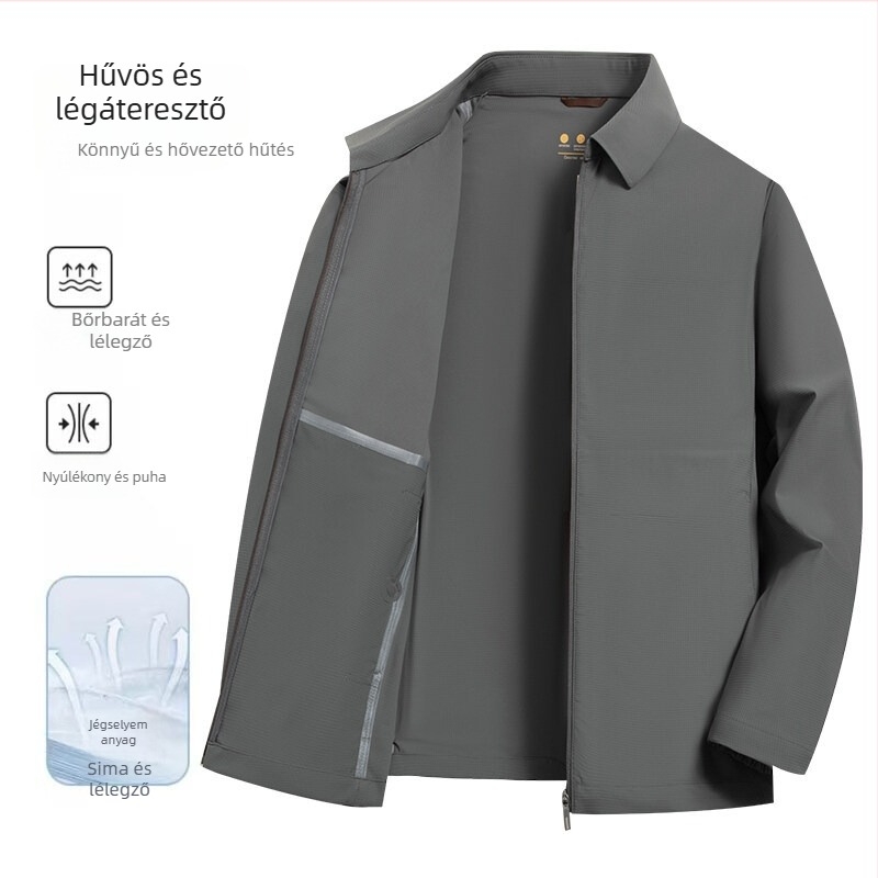 Napvédő dzseki, légáteresztő Milk Silk anyag, kapucni nélküli, cipzár elöl, több zseb, ideális tavasszal-ősszel üzleti viselet
