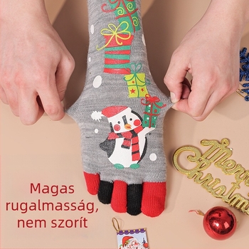Női ötujjas zokni, akril, őszi–téli magas cső, állatmintás mintázat, izzadságot felszívó