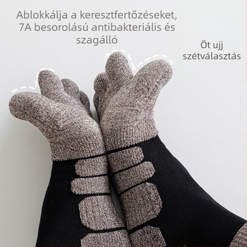 Férfi ötujjas sportzokni — antibakteriális és dezodoráló, varratmentes, légáteresztő, pamut-keverék (pamut 61,4% / poliészter 29,4% / spandex 1,6% / elasztán 7,6%)