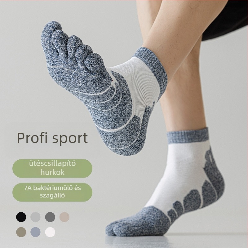 Férfi ötujjas sportzokni — antibakteriális és dezodoráló, varratmentes, légáteresztő, pamut-keverék (pamut 61,4% / poliészter 29,4% / spandex 1,6% / elasztán 7,6%)