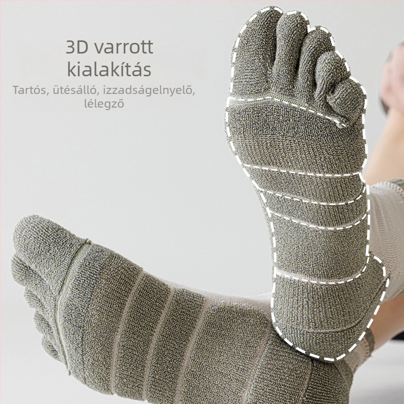 Férfi ötujjas sportzokni — antibakteriális és dezodoráló, varratmentes, légáteresztő, pamut-keverék (pamut 61,4% / poliészter 29,4% / spandex 1,6% / elasztán 7,6%)