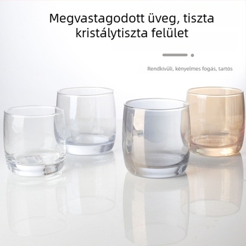 Otthoni használatra szánt üveg szájöblítő pohár, modern minimalista stílus, kör alakú, közvetlen ivófedéllel, egyrétegű konstrukció