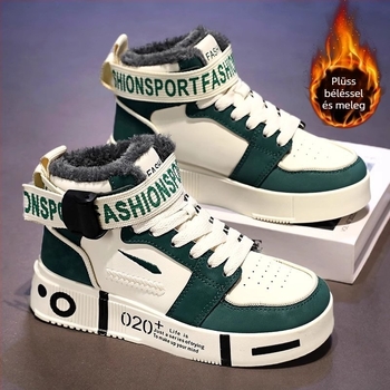 Fiúknak való téli sportcipő műbőr felsőrésszel, magas szár, fleece belső, gumírozott talp, csatos zár