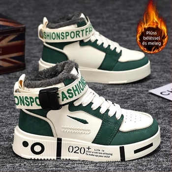 Fiúknak való téli sportcipő műbőr felsőrésszel, magas szár, fleece belső, gumírozott talp, csatos zár