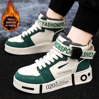 Fiúknak való téli sportcipő műbőr felsőrésszel, magas szár, fleece belső, gumírozott talp, csatos zár