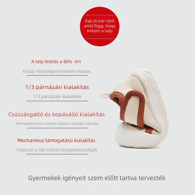 Uniszex babacipő 1–3 éveseknek, vászon felsőrész, gumitalp, Velcro-zárás