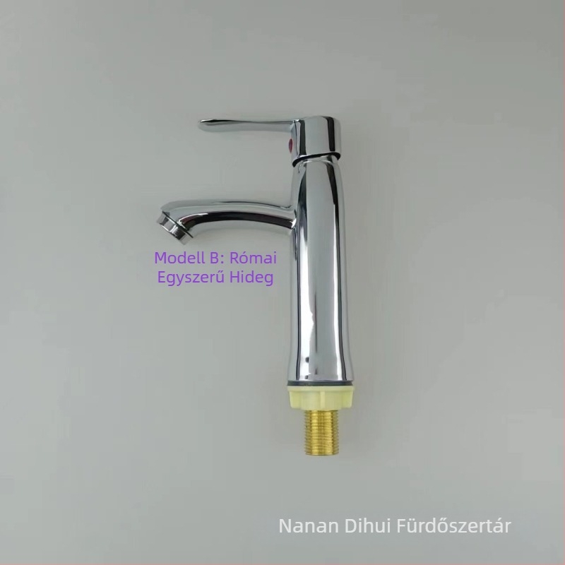 Függőleges mosdócsaptele hideg vízhez, kerámiapatron, cinkötvözet test, kefés felület, függőleges szerelés