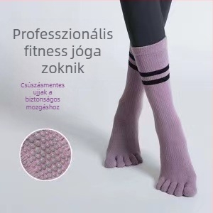 Ötujjú zokni osztott ujjal, csúszásmentes, combed pamutból készült jóga zokni, középméretű cső, 144 tűvel kötve, varratmentes.