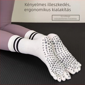 Ötujjú zokni osztott ujjal, csúszásmentes, combed pamutból készült jóga zokni, középméretű cső, 144 tűvel kötve, varratmentes.