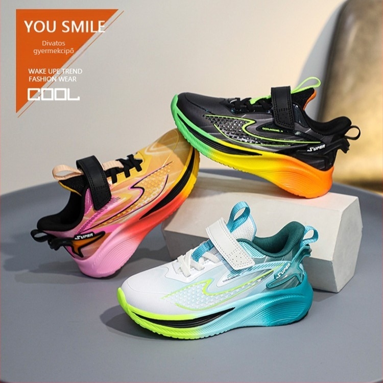 Gyerekeknek való futócipő Velcro záródással, mikroszálas felsőrész, ütéscsillapítás, csúszásmentes talp, EVA talp