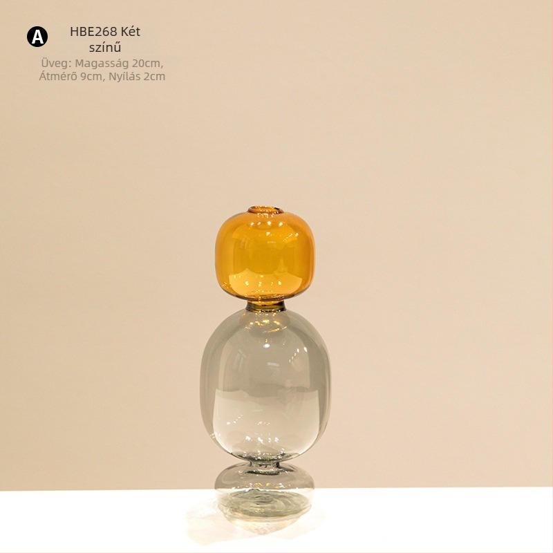 Két rétegű üvegváza geometriai formával, átlátszó asztali dekoráció, csiszolt felület, félig kézzel készített, modern művészeti stílus