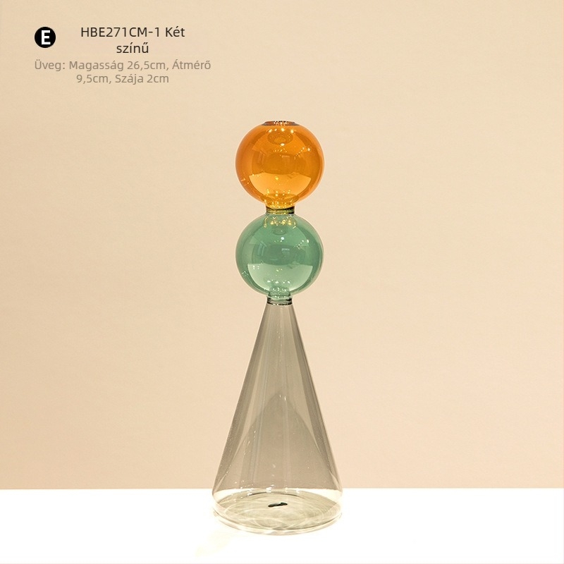 Két rétegű üvegváza geometriai formával, átlátszó asztali dekoráció, csiszolt felület, félig kézzel készített, modern művészeti stílus