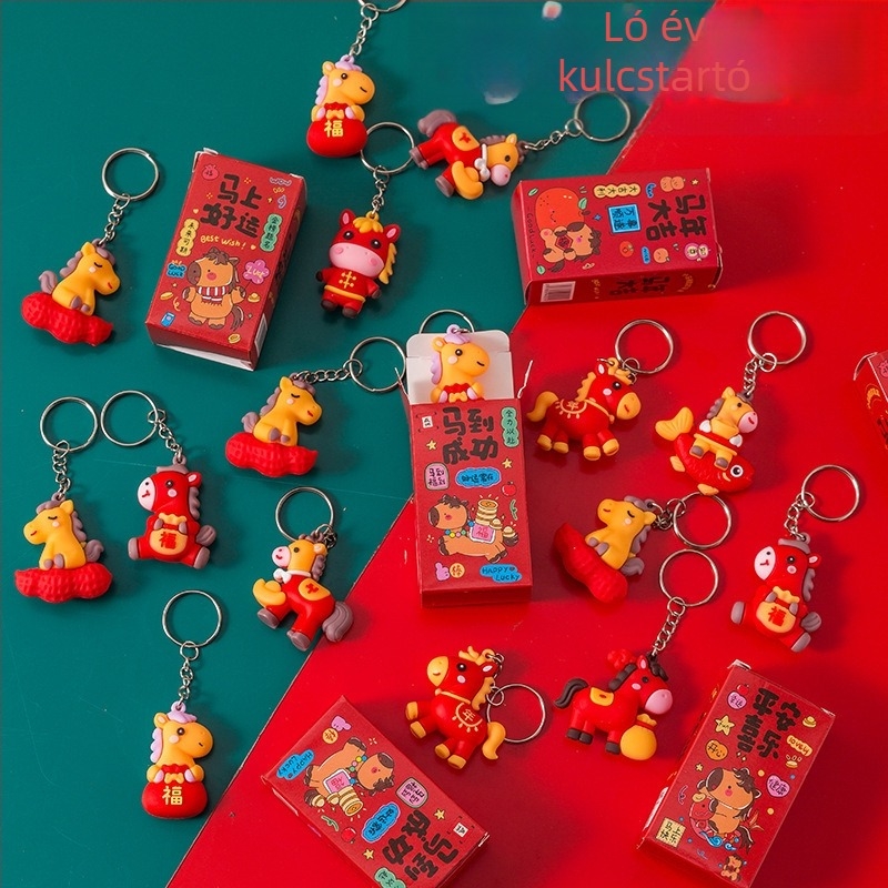 Kulcstartó rejtélyes doboz (blind box) – ló motívum, puha gumi, önálló csomagolás, kínai stílus