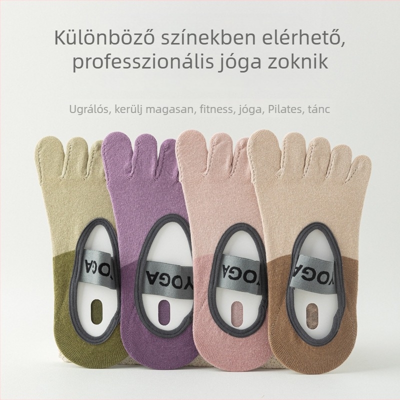 Női jóga ujj-zokni – pamut, szilikon csúszásgátló zónák, izzadság-elvezető, dezodorizáló, súrlódás elleni