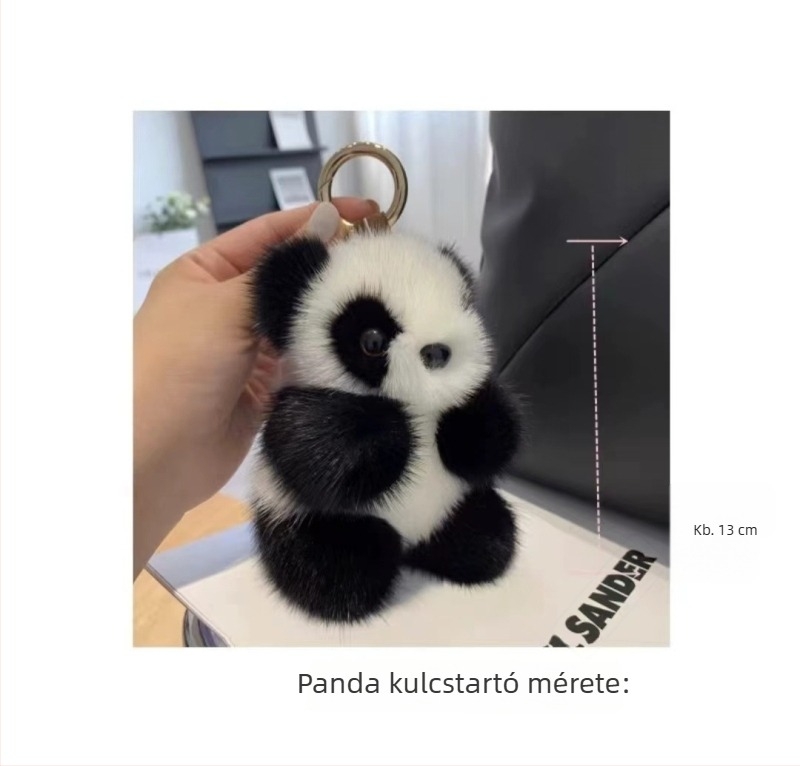 Panda plüss függő medál táskákhoz, kézzel készített, mesterséges nercszőrrel, aranyos stílus, mintázat: kis állat, ősz 2024