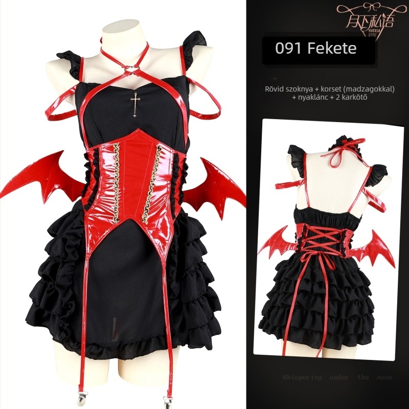 Lolita maid cosplay ruha színpadi előadáshoz – japán ihletésű, poliészter, PU anyag, nők 18–24 éves, nyár 2022