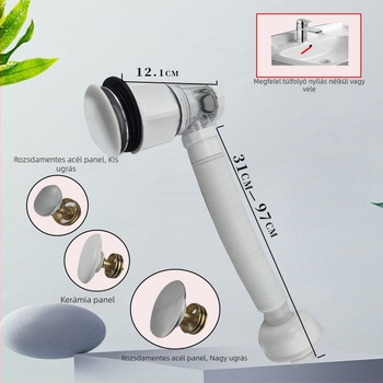 Műanyag mosdólefolyó, S-alakú, Bounce típus, modern letisztult stílus (Model: Washbasin Drainer; Material: Plastic; Form: S-bend; Type: Bounce; Style: Modern simplicity)