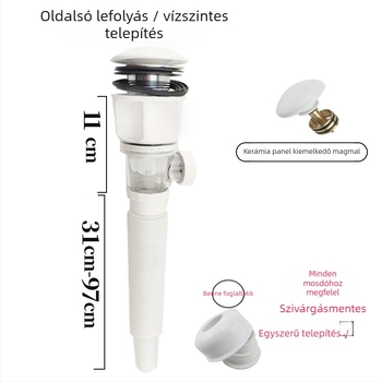 Műanyag mosdólefolyó, S-alakú, Bounce típus, modern letisztult stílus (Model: Washbasin Drainer; Material: Plastic; Form: S-bend; Type: Bounce; Style: Modern simplicity)