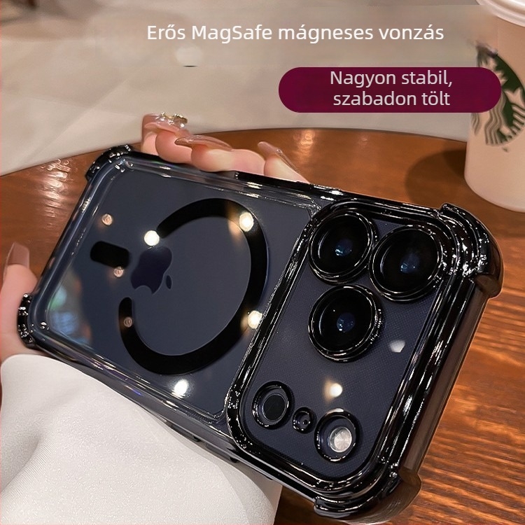 Szilikon védőtok iPhone 16 Pro Maxhoz – minimalist stílus, csúszásmentes, ütésálló, erős mágneses vonzás, elektroplatinált felület