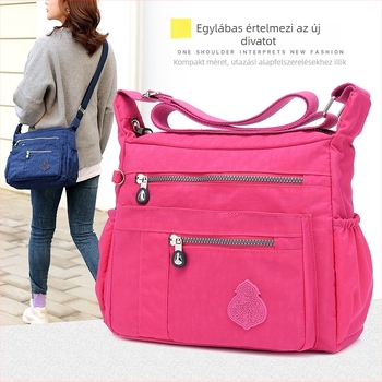 Nylon női válltáska Crossbody, Street Trend stílus, vízlepergető nylon anyag, cipzáras zárás, horizontális négyzet alakú forma, egy vállpánttal