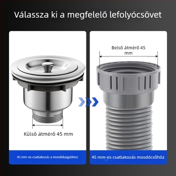 Mosdó mosogató lefolyócső, illatmentes, PP+PC+rozsdamentes acélból, P-ív alakú forma, modell Bxsgss-80, testreszabható