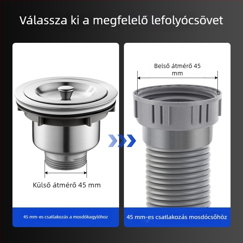 Mosdó mosogató lefolyócső, illatmentes, PP+PC+rozsdamentes acélból, P-ív alakú forma, modell Bxsgss-80, testreszabható