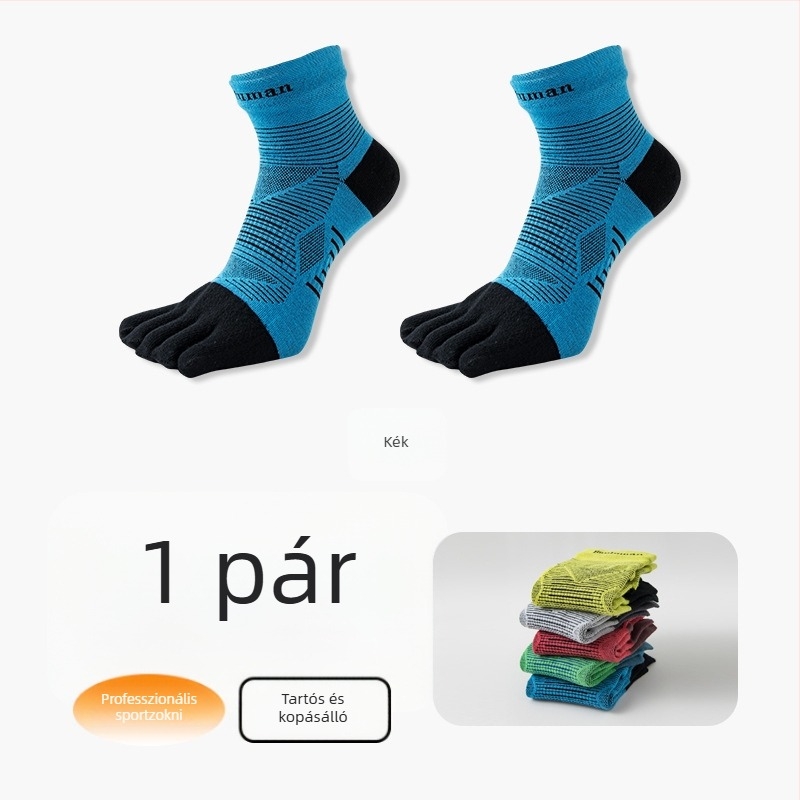 Ötujjú zokni középmagas vádliig, uniszex, nejlon, gyorsan száradó, csúszásmentes, súrlódás elleni