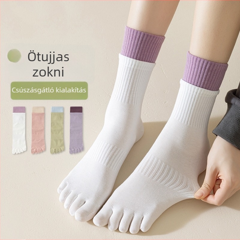 Női ötujjú zokni varrás nélküli kivitelben, őszi-téli, szagellenálló, színblokkolt, dupla bordázatú középmagasságú zokni, pamut