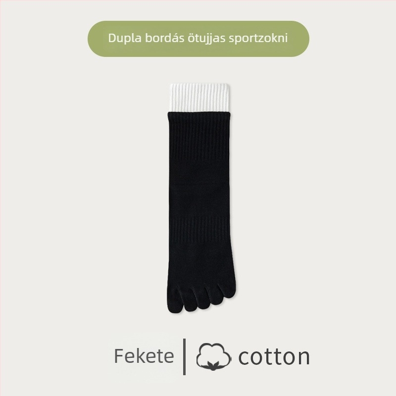 Női ötujjú zokni varrás nélküli kivitelben, őszi-téli, szagellenálló, színblokkolt, dupla bordázatú középmagasságú zokni, pamut