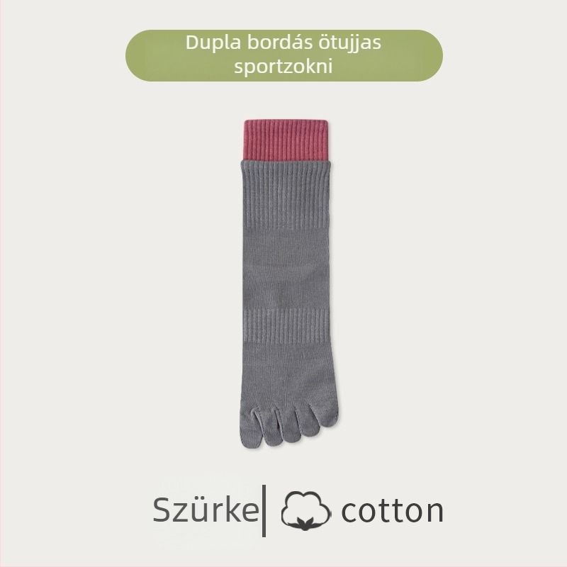 Női ötujjú zokni varrás nélküli kivitelben, őszi-téli, szagellenálló, színblokkolt, dupla bordázatú középmagasságú zokni, pamut