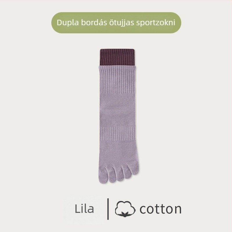 Női ötujjú zokni varrás nélküli kivitelben, őszi-téli, szagellenálló, színblokkolt, dupla bordázatú középmagasságú zokni, pamut