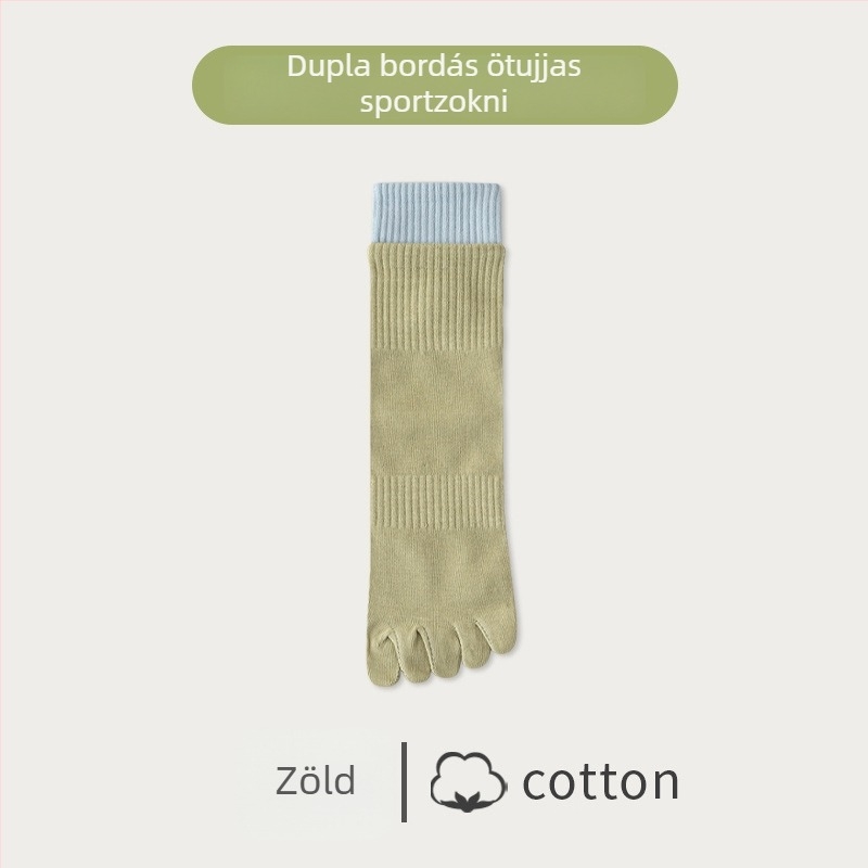 Női ötujjú zokni varrás nélküli kivitelben, őszi-téli, szagellenálló, színblokkolt, dupla bordázatú középmagasságú zokni, pamut