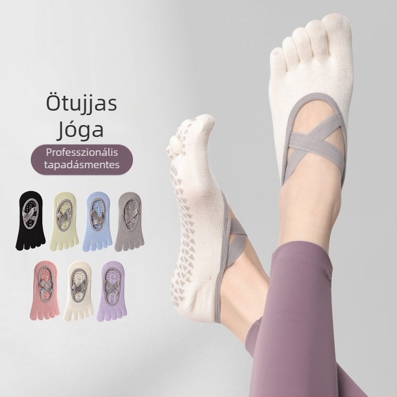 Női ötujjú jóga zokni, belső pilates zokni, pamut 80–90%, csúszásmentes, nedvszívó