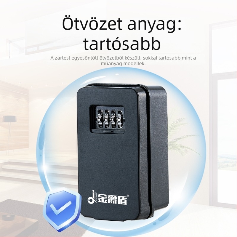Jelszavas kulcstartó doboz, teljes fémből, kombinációs zár, modell K13001d, Golden Shield