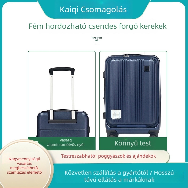 Elülső nyitású, többfunkciós poggyász USB-porttal, anti-theft zár, bővíthető, ABS merev héj, teleszkópos fogantyú