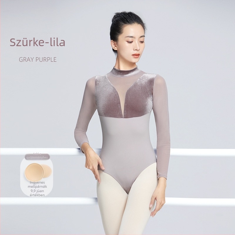 Lingyan Nylon 75% balettbody nőknek, felnőtteknek, hosszú ujjú, stand-up gallér, modern táncruha