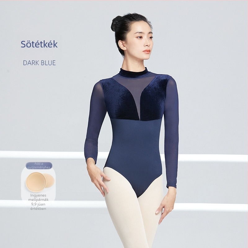 Lingyan Nylon 75% balettbody nőknek, felnőtteknek, hosszú ujjú, stand-up gallér, modern táncruha